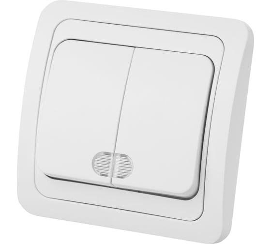Изображение товара Двухклавишный выключатель TDM с подсветкой, белый Валдай SQ1804-0006