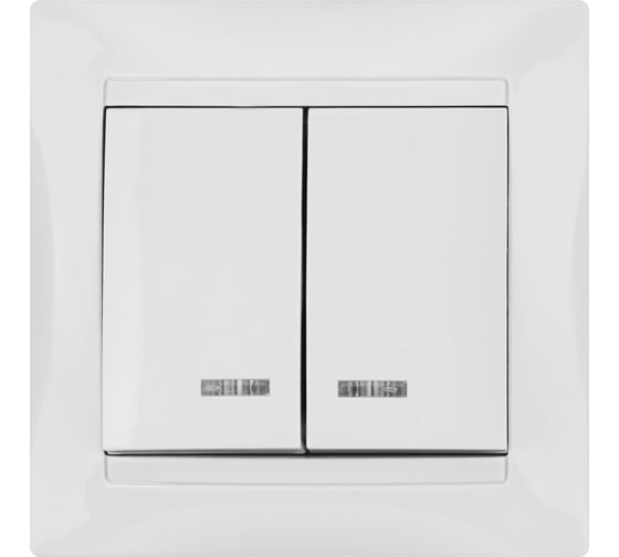 Изображение товара Двухклавишный выключатель TDM ELECTRIC с подсветкой, белый Лама SQ1815-0005