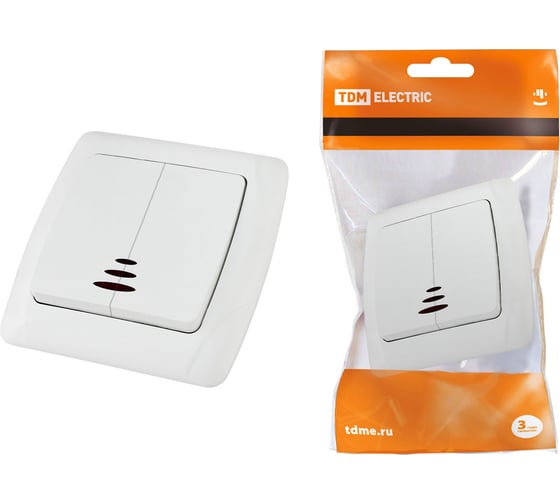 Изображение товара Двухклавишный выключатель TDM ELECTRIC с подсветкой, белый Онега SQ1805-0005