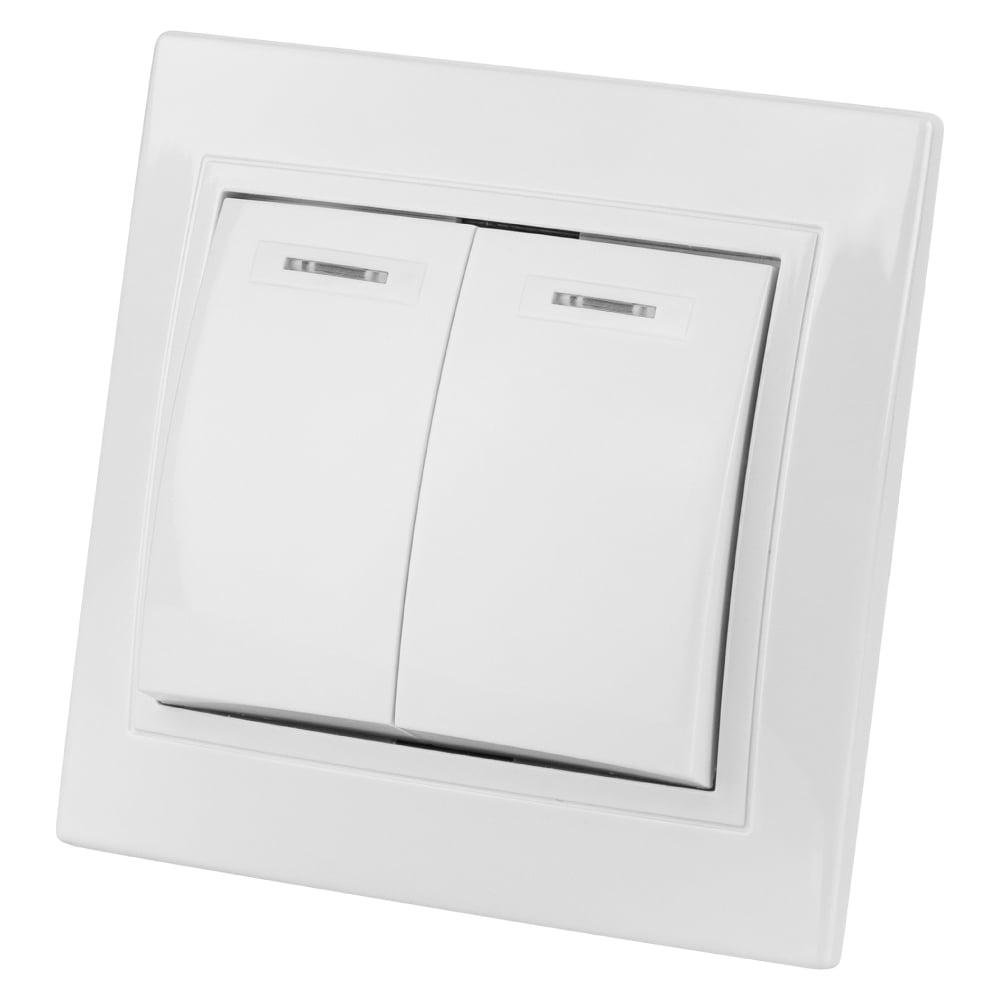 Изображение товара Двухклавишный выключатель TDM ELECTRIC с подсветкой белый SQ1814-0005