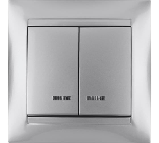 Изображение товара Выключатель с подсветкой двухклавишный, серебристый металлик TDM ELECTRIC 10А серия "Лама" SQ1815-0205