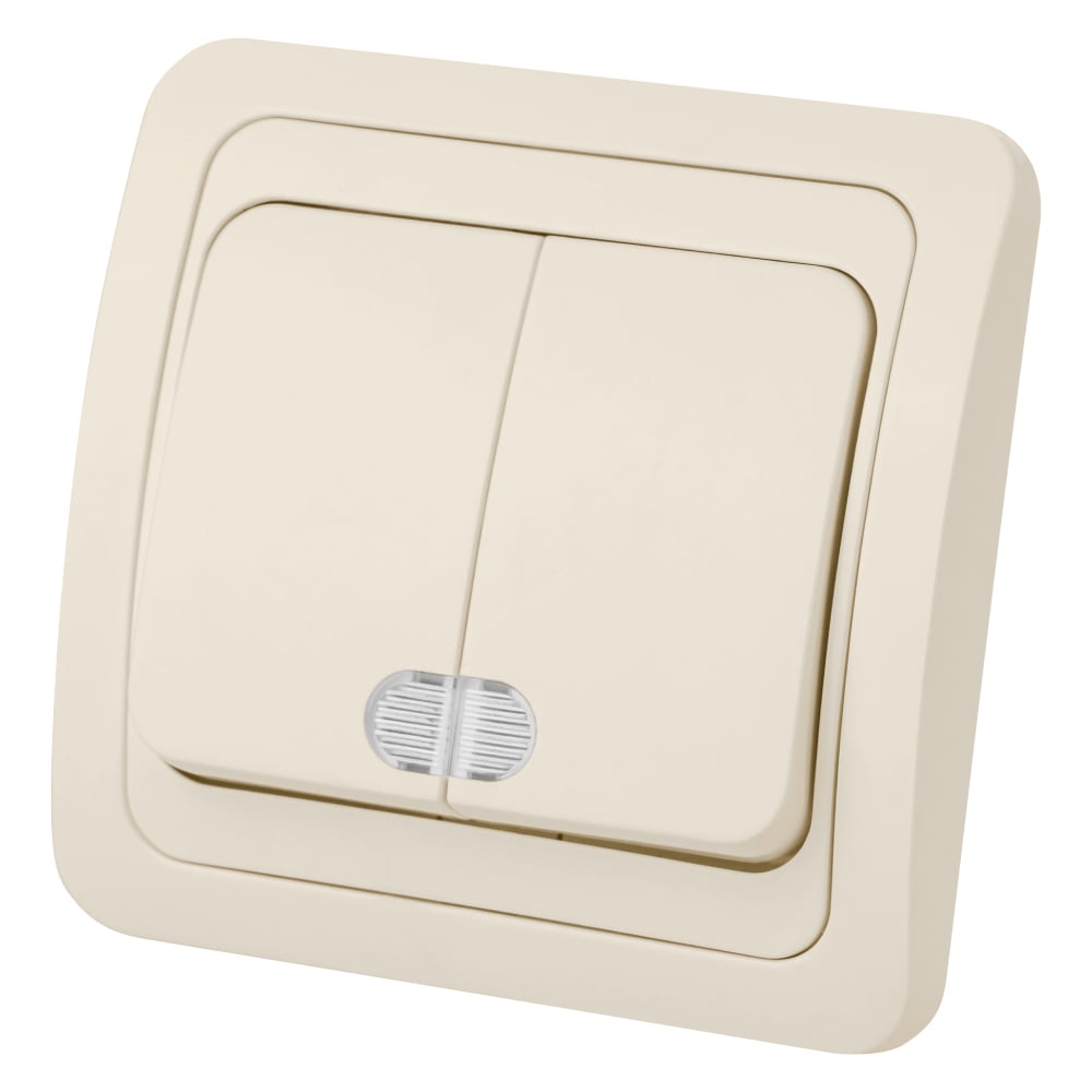Изображение товара Двухклавишный выключатель TDM ELECTRIC с подсветкой слоновая кость