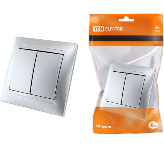 Изображение товара Двухклавишный выключатель TDM ELECTRIC серебристый металлик Лама SQ1815-0202