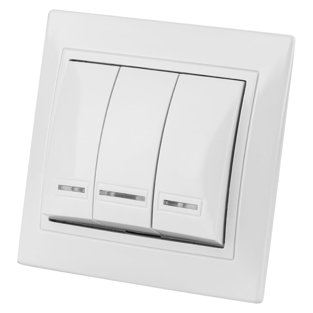 Изображение товара Трехклавишный выключатель TDM ELECTRIC с подсветкой, белый Таймыр SQ1814-0006