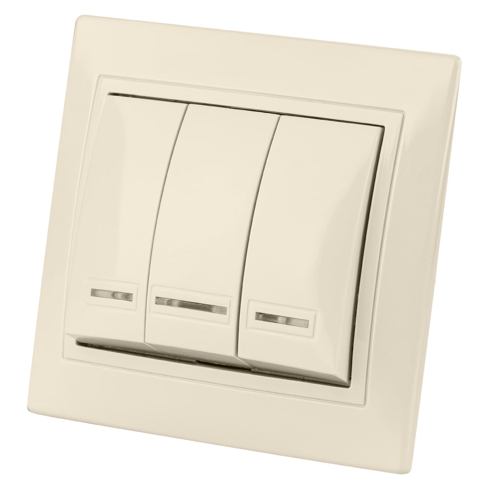 Изображение товара Трехклавишный выключатель TDM ELECTRIC с подсветкой слоновая кость 3 клавиши