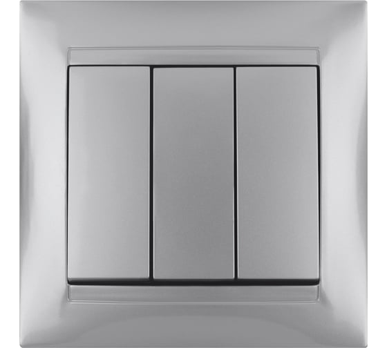 Изображение товара Выключатель трехклавишный, серебристый металлик TDM ELECTRIC 10А серия "Лама" SQ1815-0203