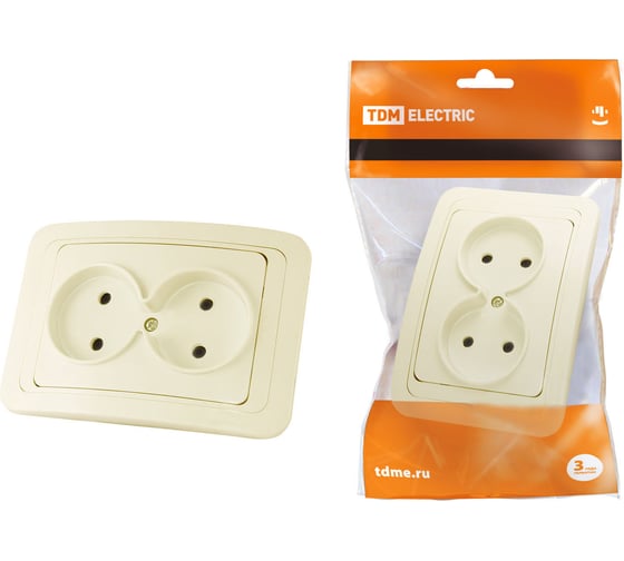 Изображение товара Двойная розетка, слоновая кость 2П 10А TDM ELECTRIC Валдай SQ1804-0109
