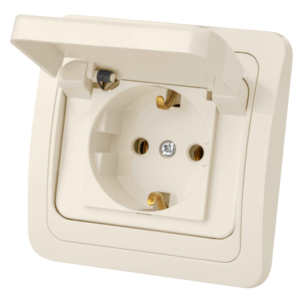 Изображение товара Розетка силовая со крышкой серия Валдай 16А IP44 слоновая кость