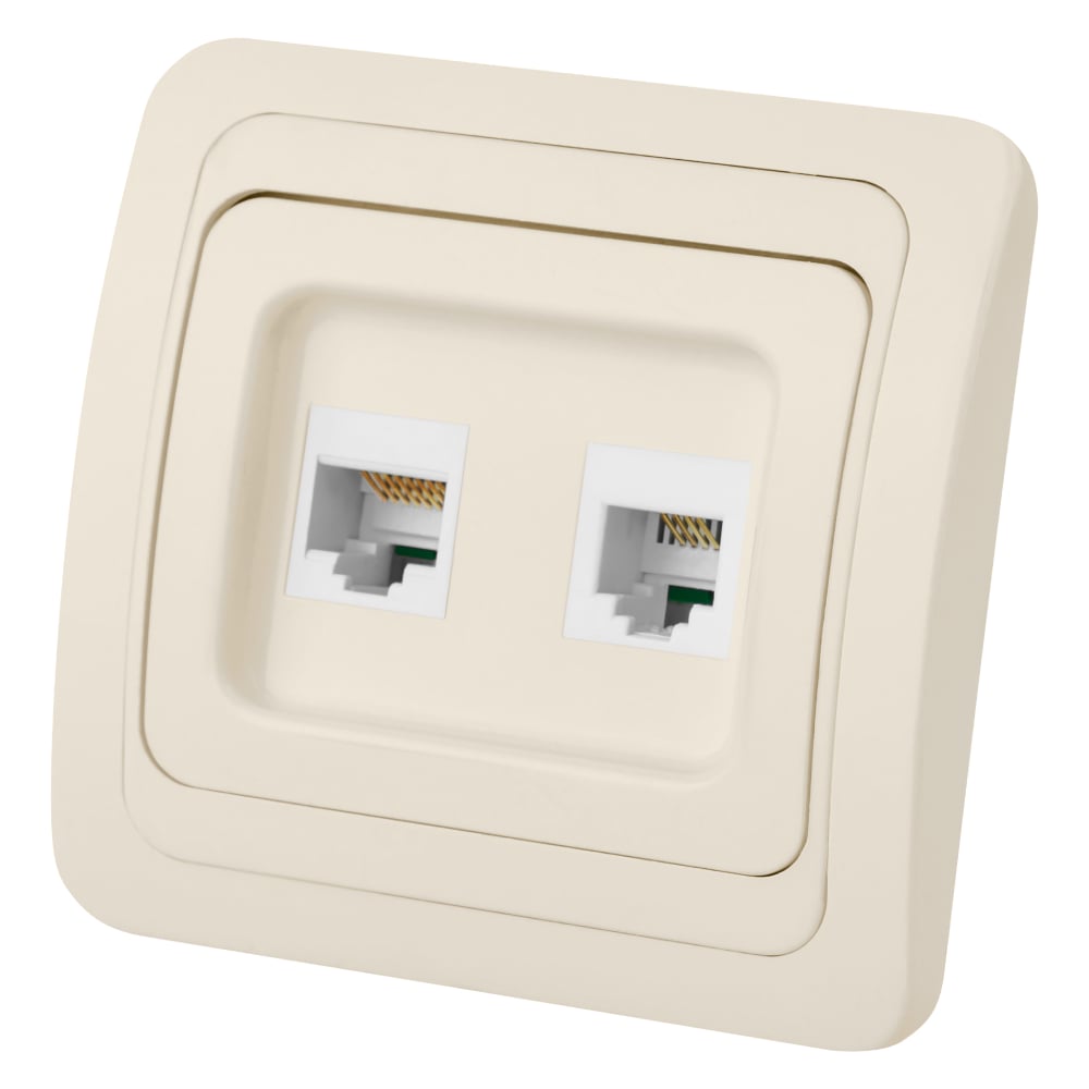 Изображение товара Розетка компьютерная и телефонная RJ-45 + RJ-11 серия Валдай встраиваемая слоновая кость