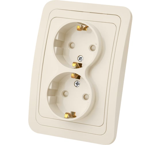 Изображение товара Розетка двойная слоновая кость, с защитными шторками с заземлением 16А серия "Валдай" TDM ELECTRIC SQ1804-0126