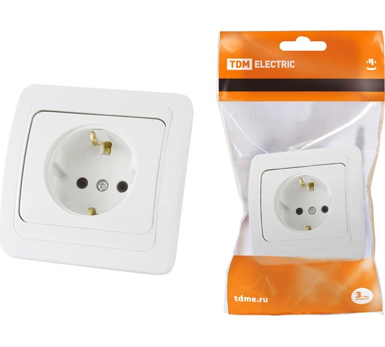 Изображение товара Розетка, белая 2П+З 16А TDM ELECTRIC Валдай SQ1804-0008