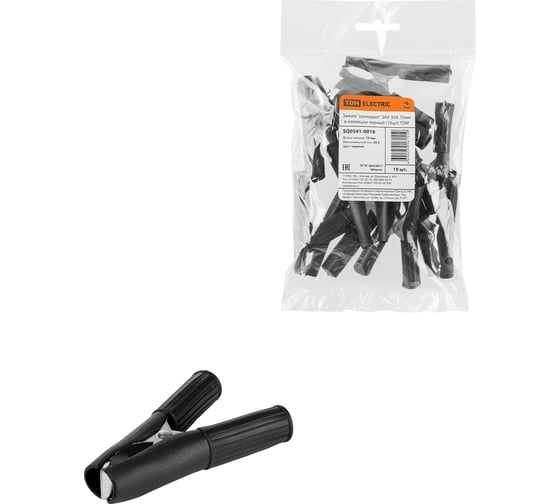 Изображение товара Зажим для проводов (крокодил) ЗКИ 30А TDM ELECTRIC 75мм в изоляции черный упаковка 10 штук SQ0541-0016