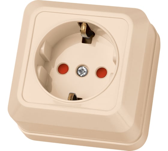 Изображение товара Розетка открытой установки с защитными шторками 2П+З IP20 16А, слоновая кость TDM ELECTRIC Ладога SQ1801-0064