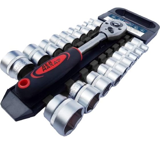 Изображение товара Набор головок Дед Макар шестигранных МК19-77 с трещоткой 1/2, 19 предметов 00-00015837