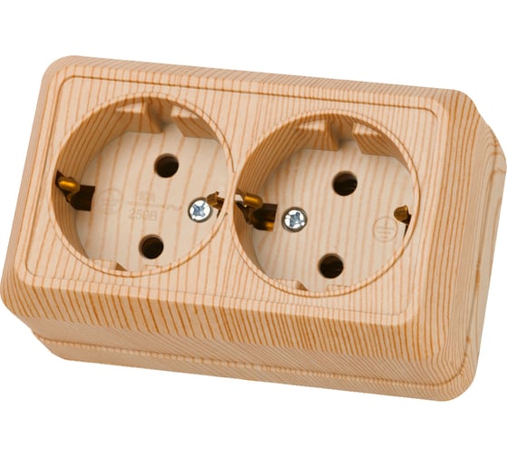 Изображение товара Розетка TDM ELECTRIC двойная 2П+З открытой установки IP20 16А, сосна, серия "Ладога" SQ1801-0052