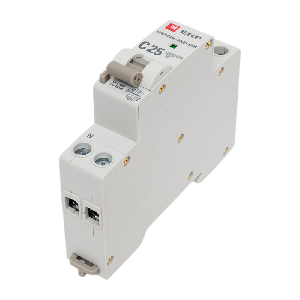 Изображение товара Дифференциальный автомат EKF АВДТ-63М 25А/10мА (1мод, хар. C, электронный, тип A) 6кА PROxima D636EA25C10