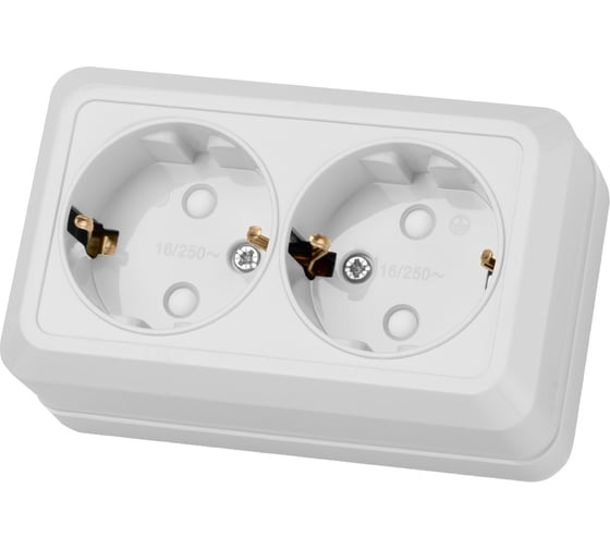 Изображение товара Двойная розетка открытой установки с защитными шторками 2П+З IP20 16А, белый TDM ELECTRIC Ладога SQ1801-0062