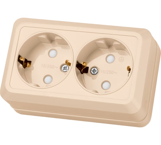 Изображение товара Двойная розетка открытой установки с защитными шторками 2П+З IP20 16А, слоновая кость TDM ELECTRIC Ладога SQ1801-0066