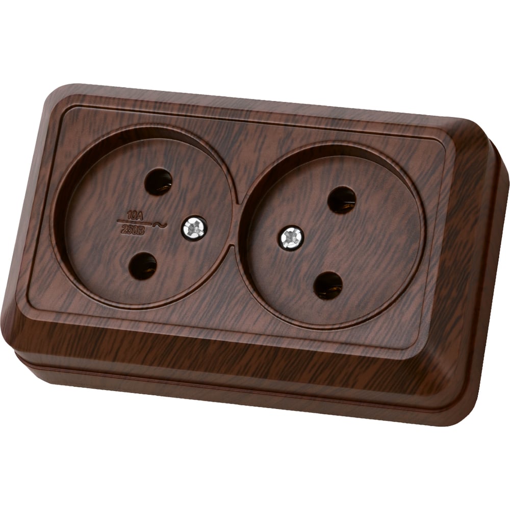 Изображение товара Двойная розетка открытой установки 2П IP20 10А, бук TDM ELECTRIC Ладога SQ1801-0035