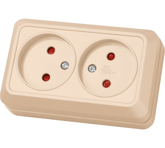 Изображение товара Двойная розетка открытой установки с защитными шторками 2П IP20 10А, слоновая кость TDM ELECTRIC Ладога SQ1801-0065
