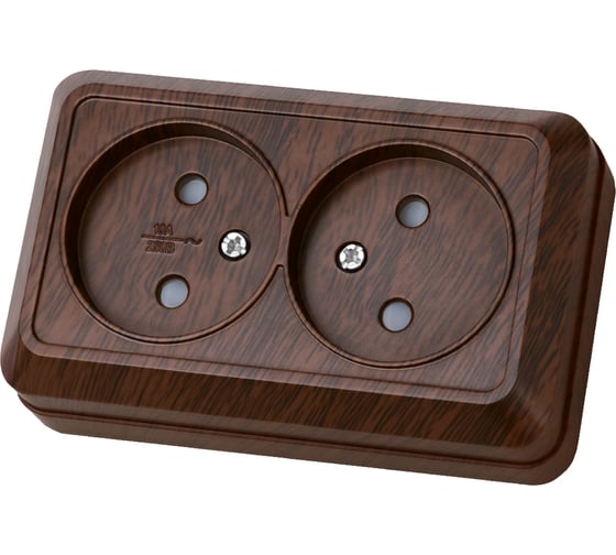 Изображение товара Розетка TDM ELECTRIC двойная 2П открытой установки с защитными шторками IP20 10А, бук, серия "Ладога" SQ1801-0039