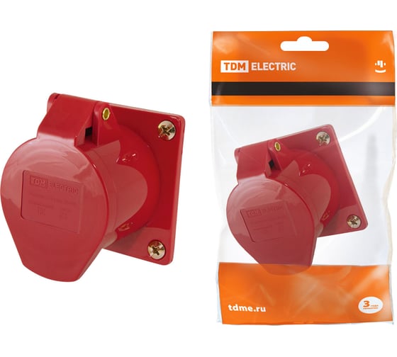Изображение товара Стационарная розетка для скрытой установки 415 3Р+РЕ+N 16А 380В IP44 TDM ELECTRIC SQ0604-0013