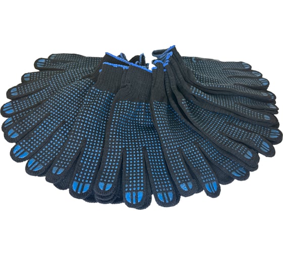 Изображение товара Перчатки с ПВХ ООО Гранд Пак 3 нити, 10к, точка черная, 10 пар 9126
