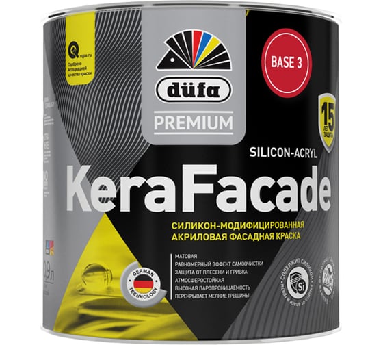 Изображение товара Водно-дисперсионная краска Dufa KeraFacade Premium база 3, 0.9 л МП00-009925