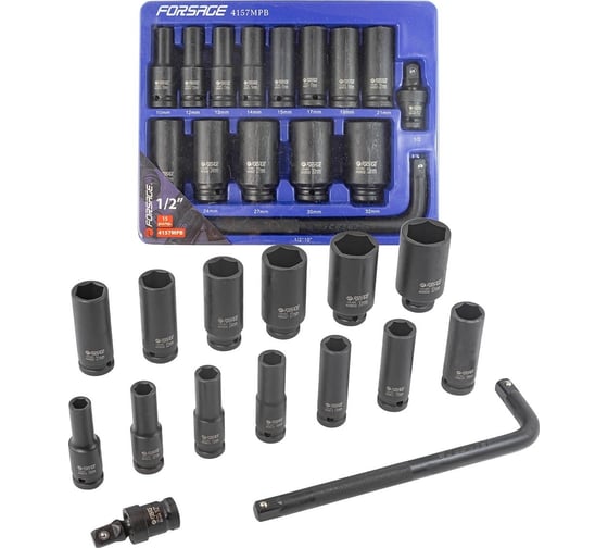 Изображение товара Набор головок ударных Forsage 1/2", 15 предметов F-4157MPB(52604)