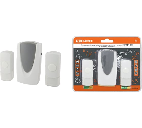 Изображение товара Беспроводной звонок TDM ELECTRIC ЗБР-12/1-36М 2 кнопки SQ1901-0011