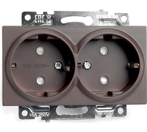 Изображение товара Розетка STEKKER 2-местная с/з (механизм), GLS16-7114-04, 250В, 16А с защитной шторкой, серия Катрин, шоколад, 49030