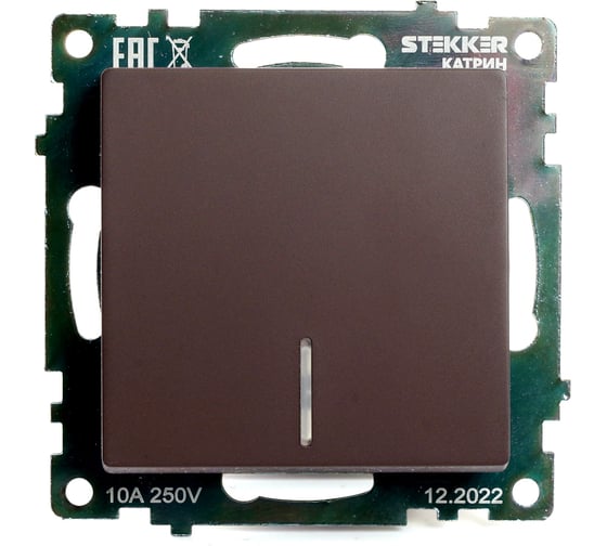 Изображение товара 1-клавишный механизм выключателя c индикатором STEKKER GLS10-7101-04, 250В, 10А, серия Катрин, шоколад 49022