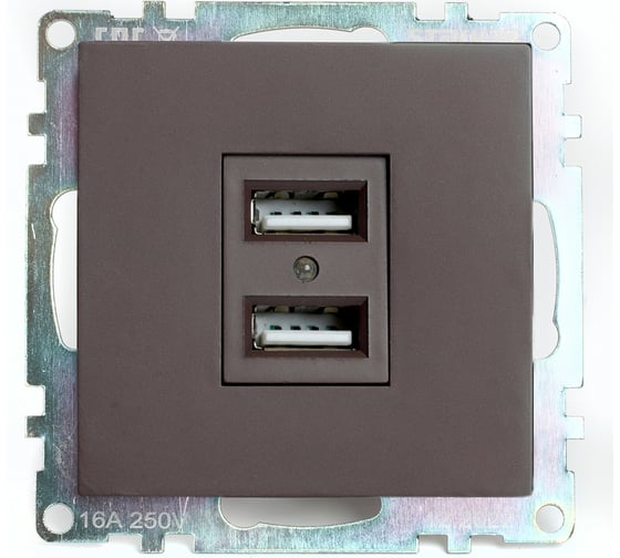 Изображение товара 2-местная USB розетка (механизм) STEKKER GLS10-7115-04, 250B, 2,1А, серия Катрин, шоколад 49027