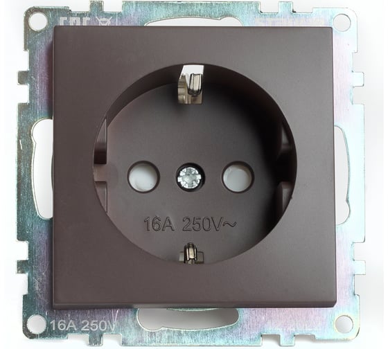 Изображение товара 1-местная розетка с заземлением (механизм) STEKKER GLS16-7110-04, 250В, 16А с защитной шторкой, серия Катрин, шоколад 49028