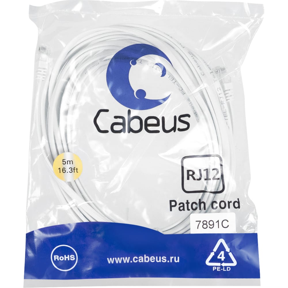 Телефонный патч-корд Cabeus телефонный коннектор для телефонных трубок cabeus