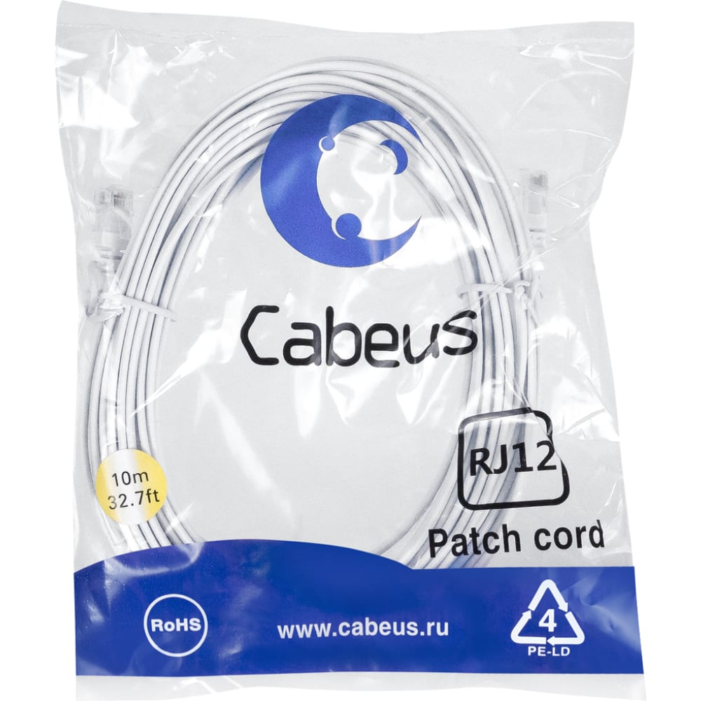 Телефонный патч-корд Cabeus телефонный коннектор для телефонных трубок cabeus