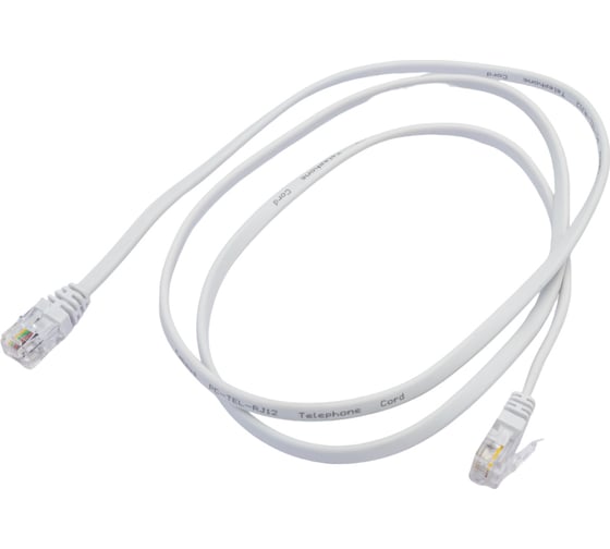 Изображение товара Телефонный патч-корд Cabeus 2x6р4с, белый, PVC, 1 м PC-TEL-RJ12-1m