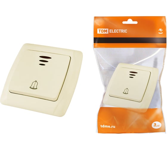 Изображение товара Кнопка для звонка с подсветкой 6А TDM ELECTRIC слоновая кость "Онега" SQ1805-0037