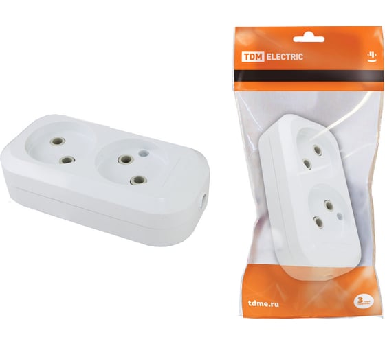 Изображение товара Розеточная колодка TDM ELECTRIC 2 гнезда белая SQ1806-0012