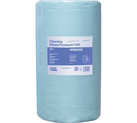 Изображение товара Нетканый протирочный материал Puretech W5 плотность 68г/м2, цвет голубой, размер 25x30см, 150л, W568255