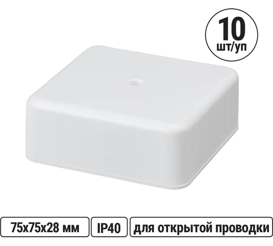 Изображение товара Коробка распределительная TDM ELECTRIC 75х75х28 ОП белая IP40 упаковка 10 штук SQ1401-0205