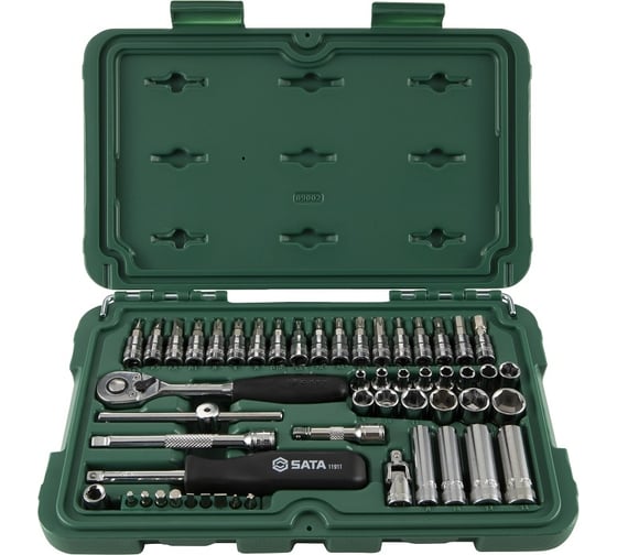 Изображение товара Набор метрических торцевых головок под вороток SATA 1/4 дюйма 52 шт 09002