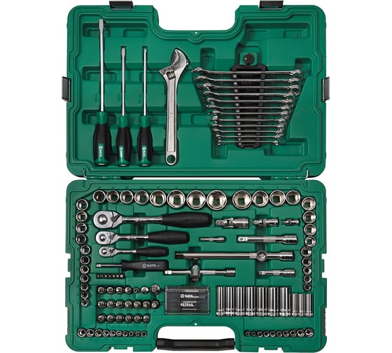 Изображение товара Набор ключей и торцевых головок метрических и дюймовых из 124 пр. SATA под воротки 1/4, 3/8 и 1/2 дюйма S 09014