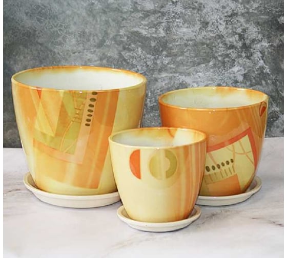 Изображение товара Комплект из 3х горшков Сады Аурики АВ 25 Авангард бутон керамика, 12 см, 15 см, 18 см 069006