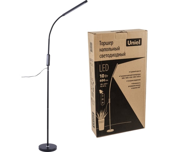 Изображение товара Напольный торшер Uniel светодиодный ulm-t619 10w/3000-6500k/dim black UL-00010178