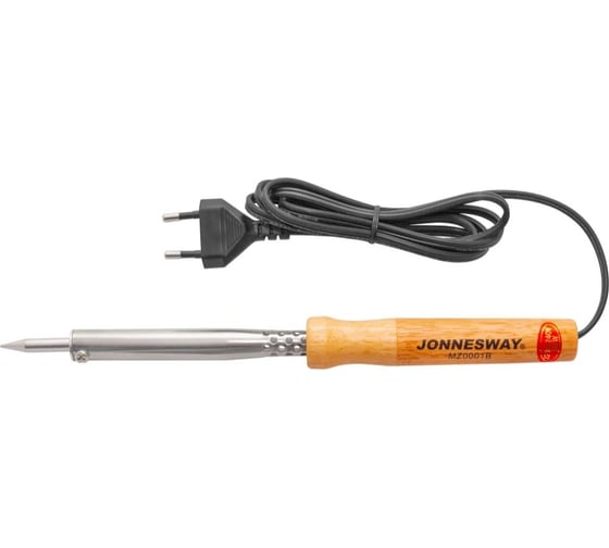 Изображение товара Электрический паяльник с деревянной рукояткой Jonnesway MZ0001B, паяльный стержень 7 мм, 80W, 220V-240V, T=480 C 46368