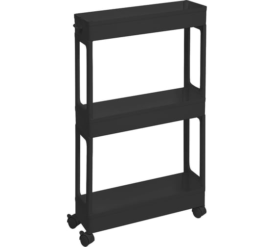 Изображение товара Этажерка Violet узкая, 3-х ярусная, на колесах, черная 760307