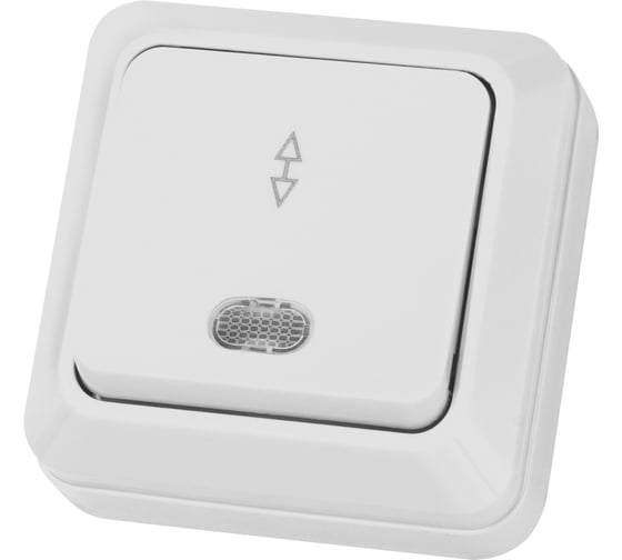 Изображение товара Переключатель на 2 направления TDM ELECTRIC 1-кл. открытой установки с подсветкой IP20 10А, белый серия "Ладога" SQ1801-0011