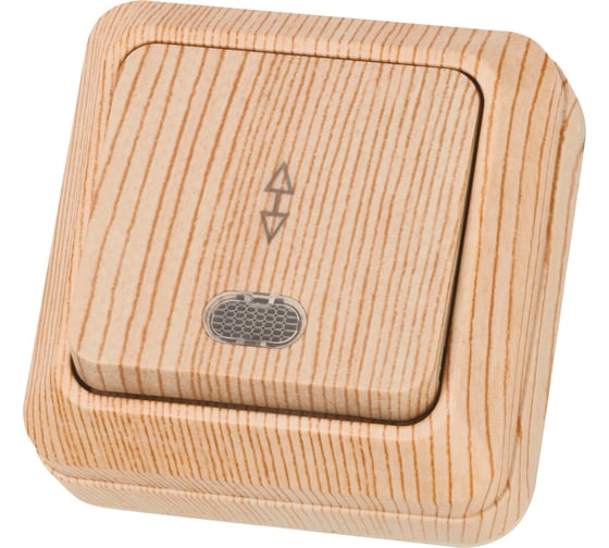 Изображение товара Переключатель на 2 направления TDM ELECTRIC 1-кл. открытой установки с подсветкой IP20 10А, сосна, серия "Ладога" SQ1801-0048