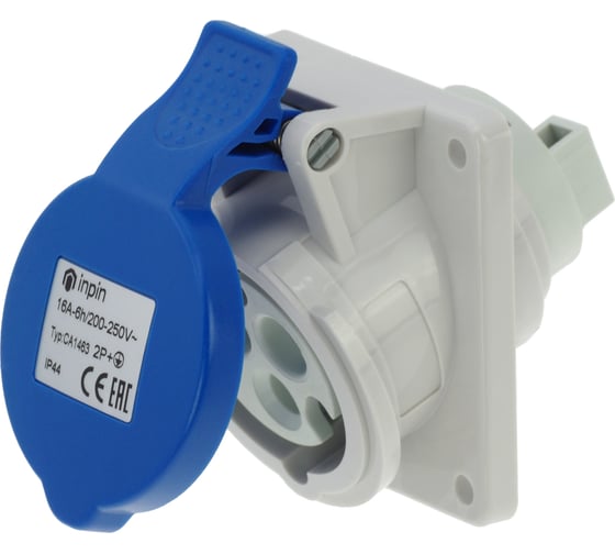 Изображение товара Встраиваемая наклонная розетка INPIN 16A/230V/1P+N+E/IP44, фланец 64x74 CA1463